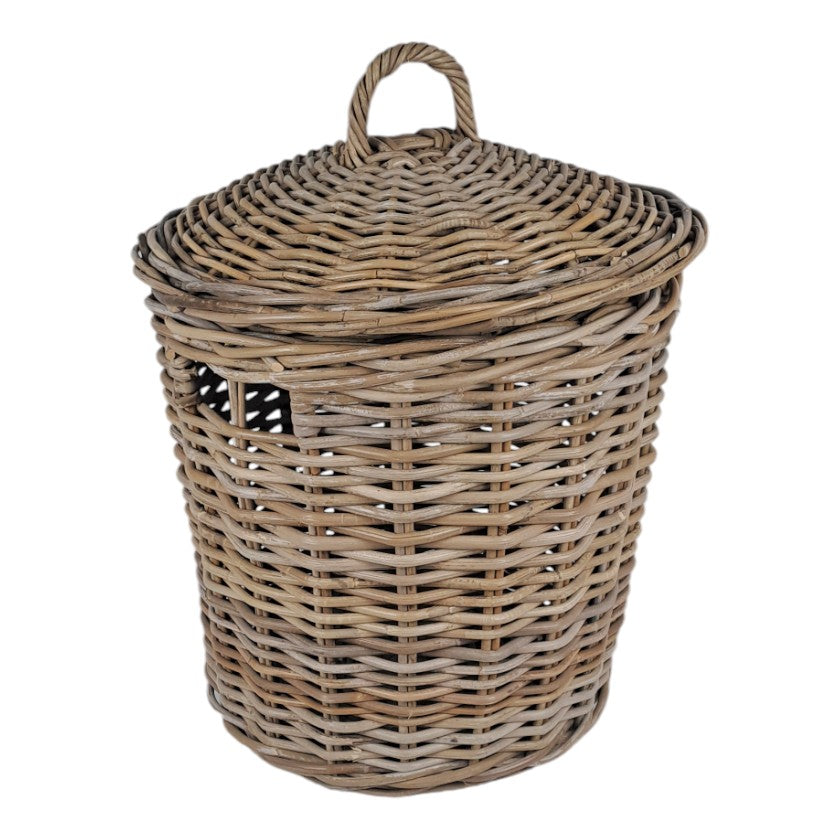 Laundry Basket Rattan Thick Round Grey