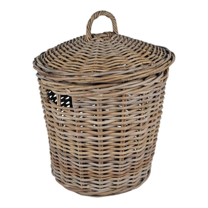 Laundry Basket Rattan Thick Round Grey