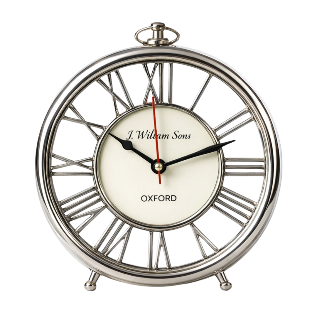 Round Silver Standing Table Clock