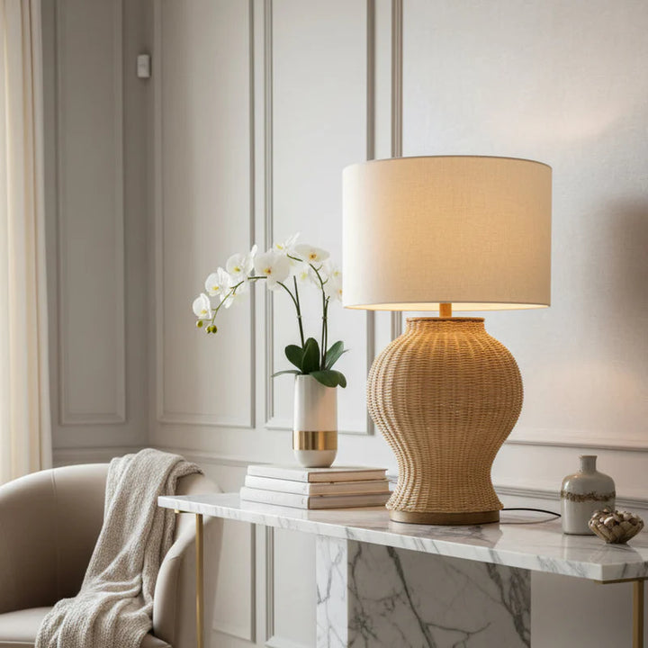 Large Natural Cane Lamp with Shade