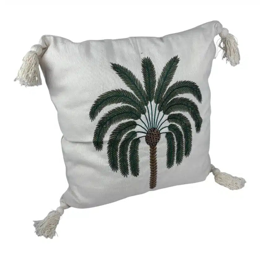 Scatter Cushion Embroidered Palm & Tassel with Inner