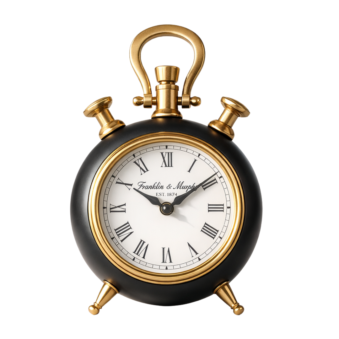 Clock In Black and Brass with Roman Numerals