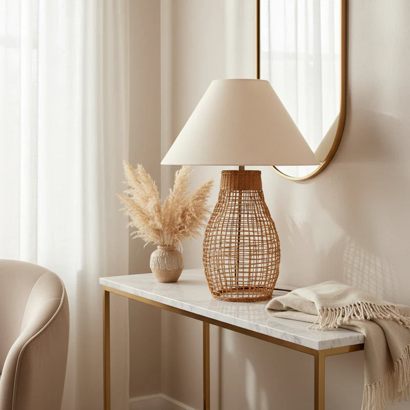 Natural Cane Lamp with Shade