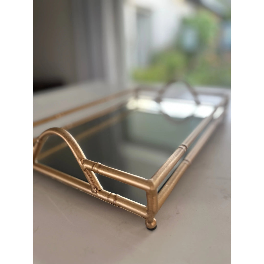 Tray Mirrored Gold Bamboo Like 40cm (MED) SALE