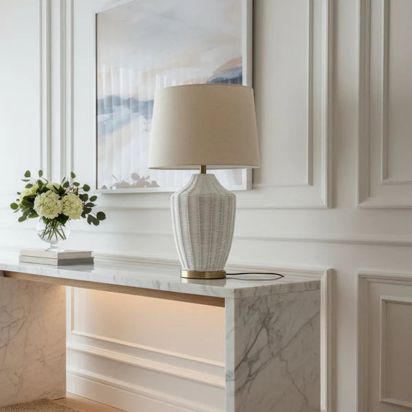 White Cane Lamp with Shade