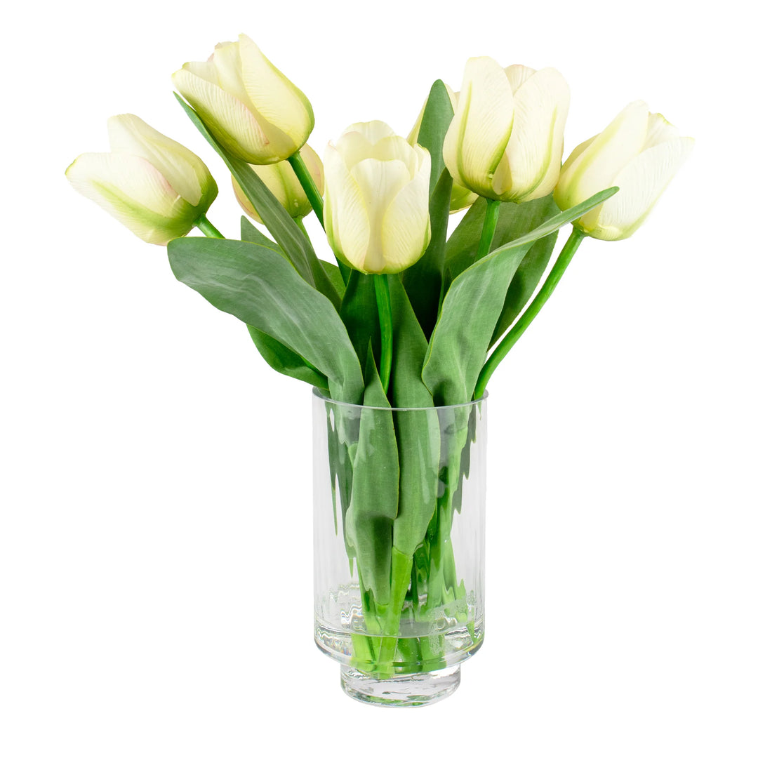 Faux Lime Tulip in Footed Cylinder Vase - 38cm