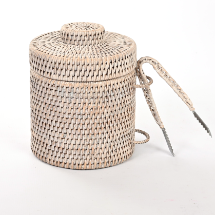 Rattan Ice Bucket with Tongs