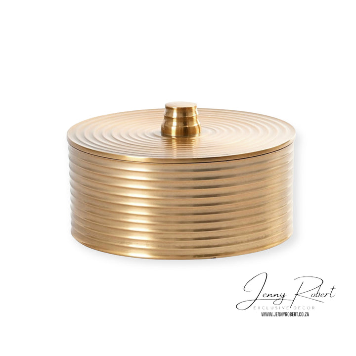 Gold Ribbed Container with Lid