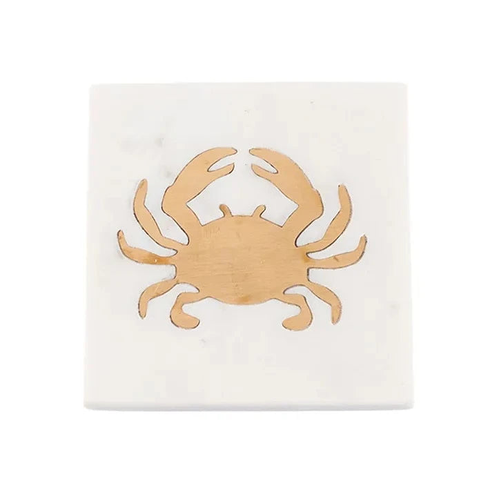 White Marble and Brass Sea Life Coasters