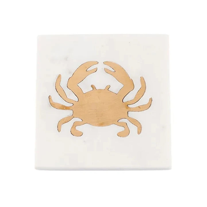 White Marble and Brass Sea Life Coasters