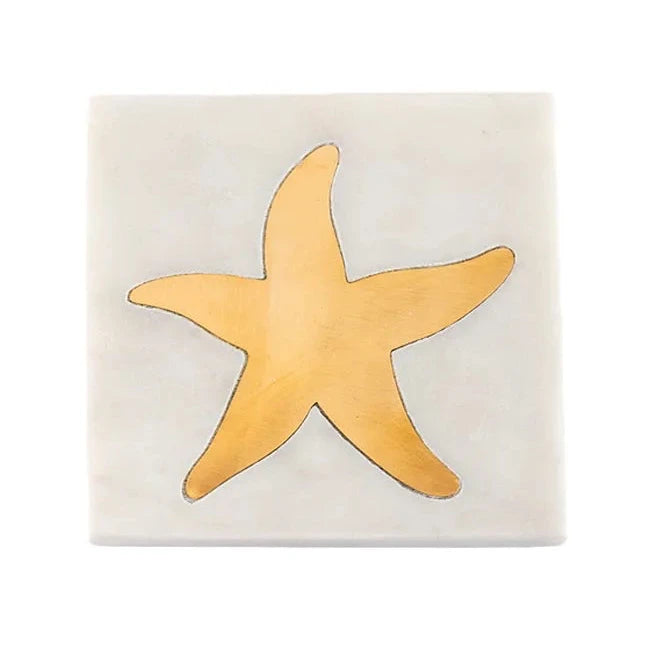 White Marble and Brass Sea Life Coasters