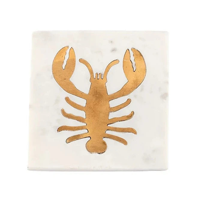 White Marble and Brass Sea Life Coasters