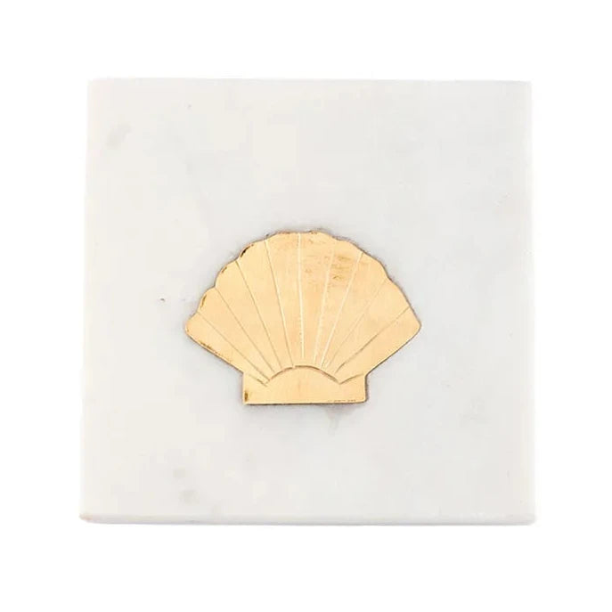 White Marble and Brass Sea Life Coasters