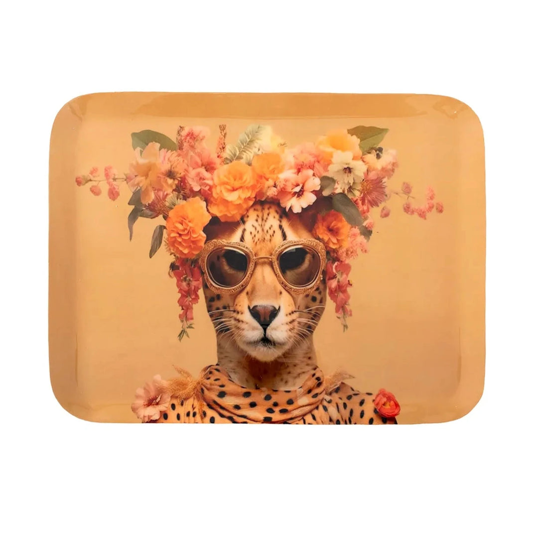 Metal Floral Cheetah with Sunglasses Tray