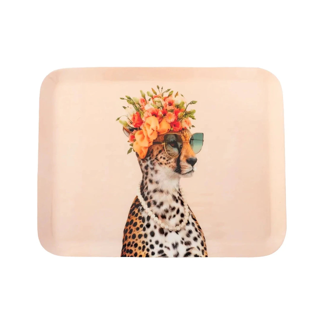 Metal Floral Cheetah Tray