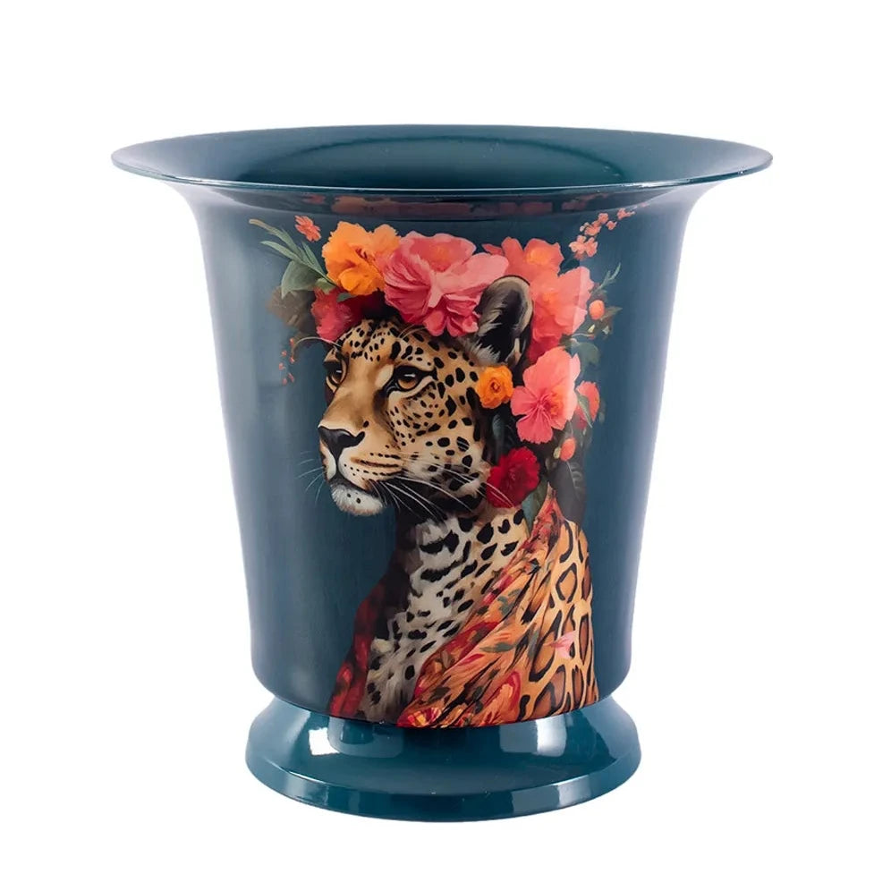 Metal Floral Leopard Champagne Cooler Black