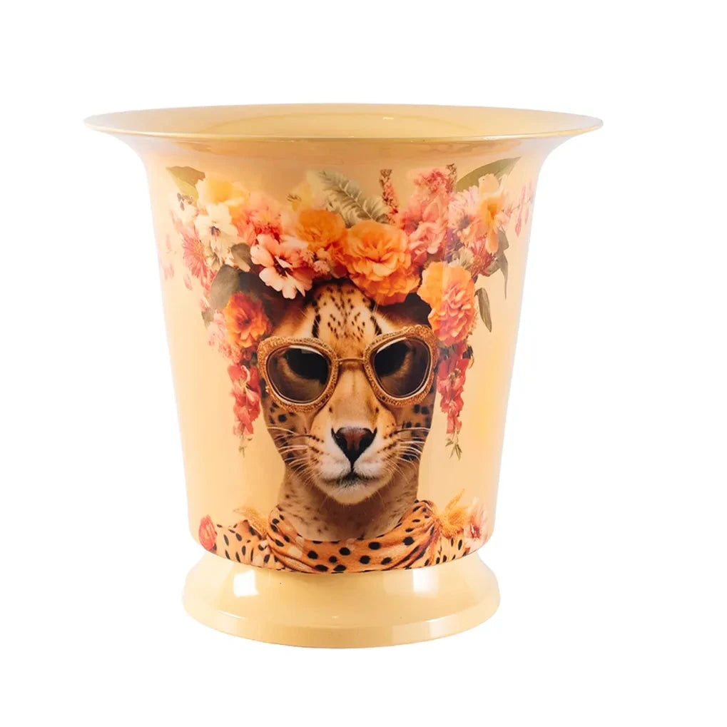 Metal Floral Cheetah with Sunglasses Champagne Cooler/Tub