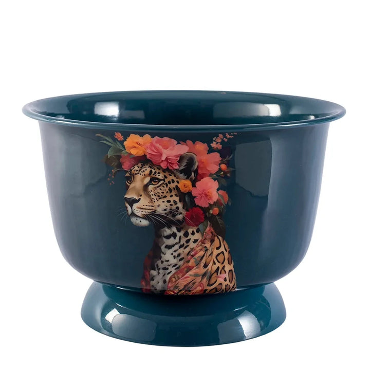 Metal Floral Leopard Champagne Cooler Black