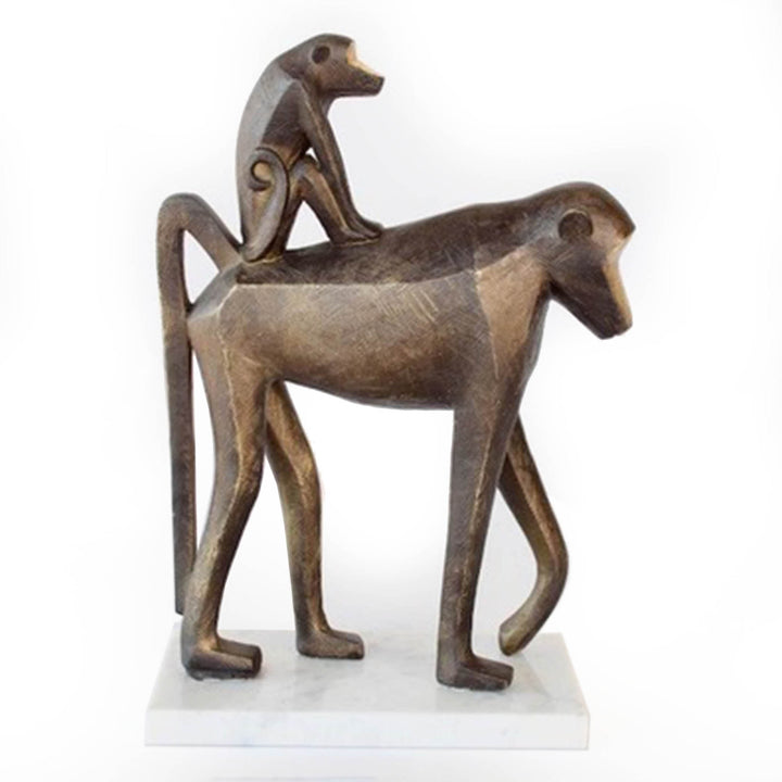 Baboon with Baby on Marble Base