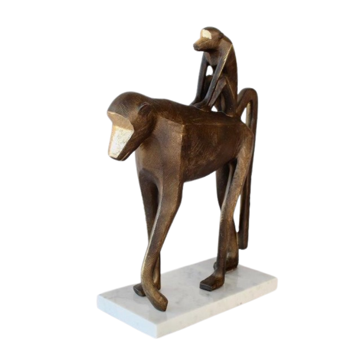 Baboon with Baby on Marble Base