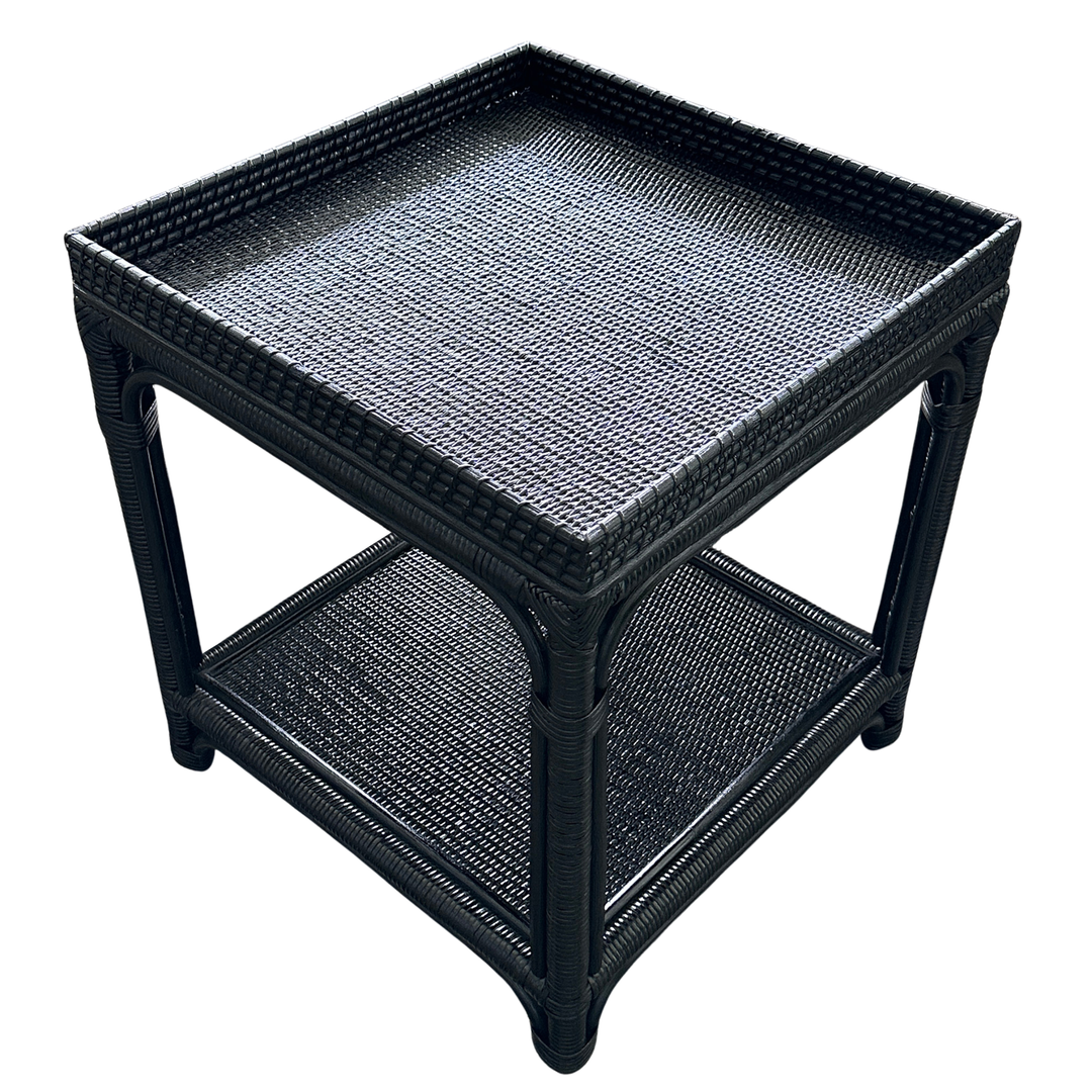 Side Table with shelf - Black Rattan