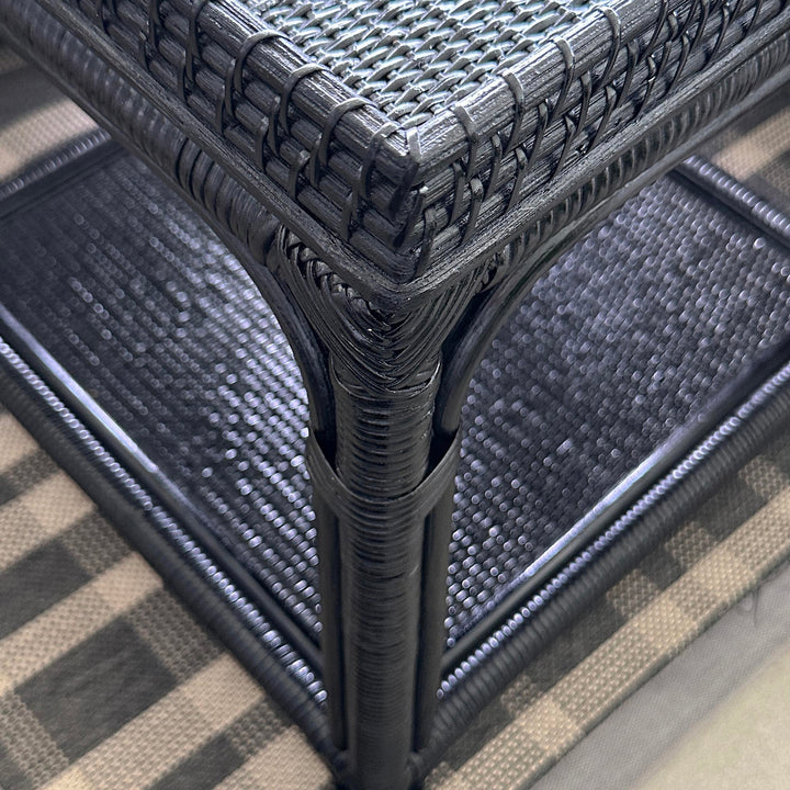 Side Table with shelf - Black Rattan