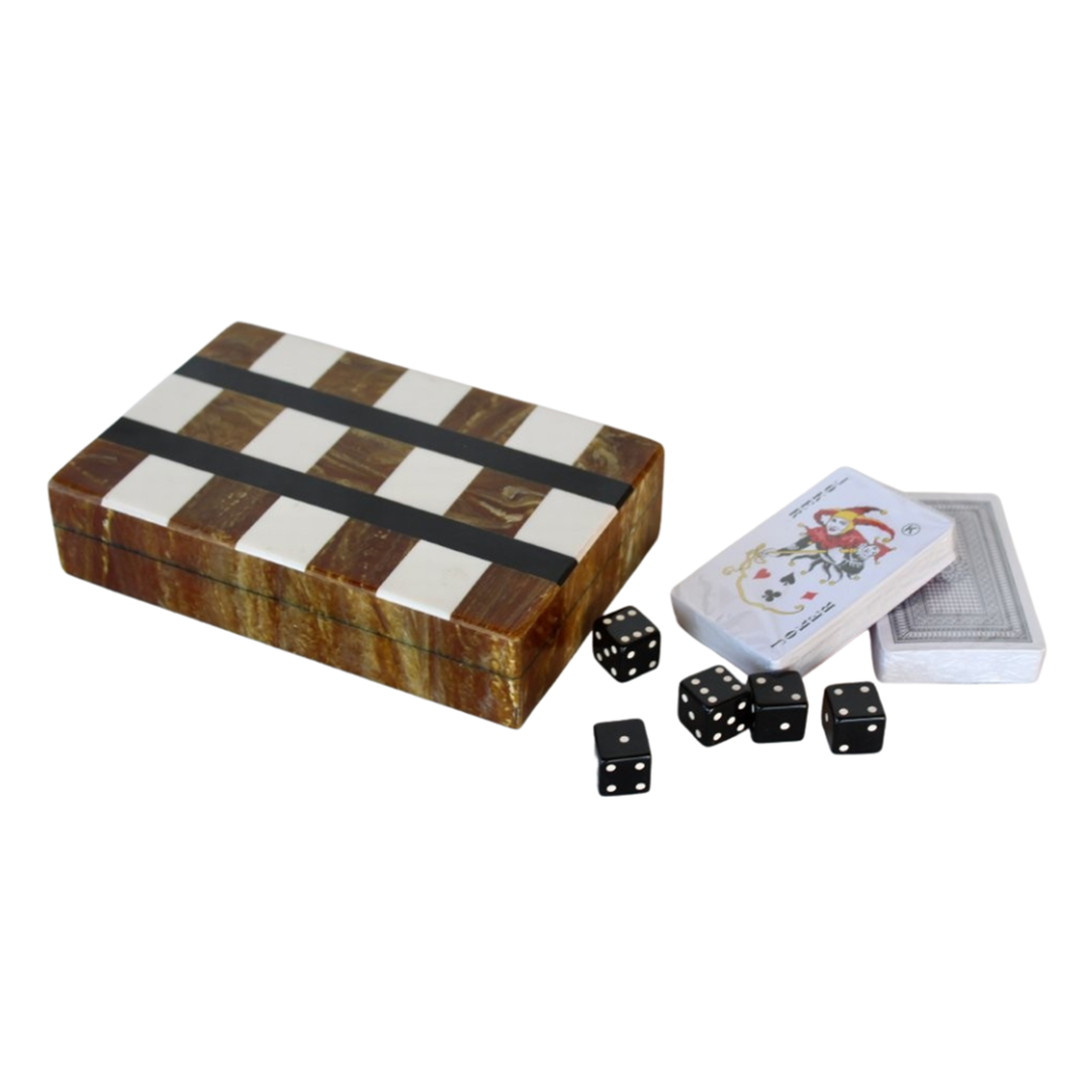 Games - Black, white and brown card and dice box