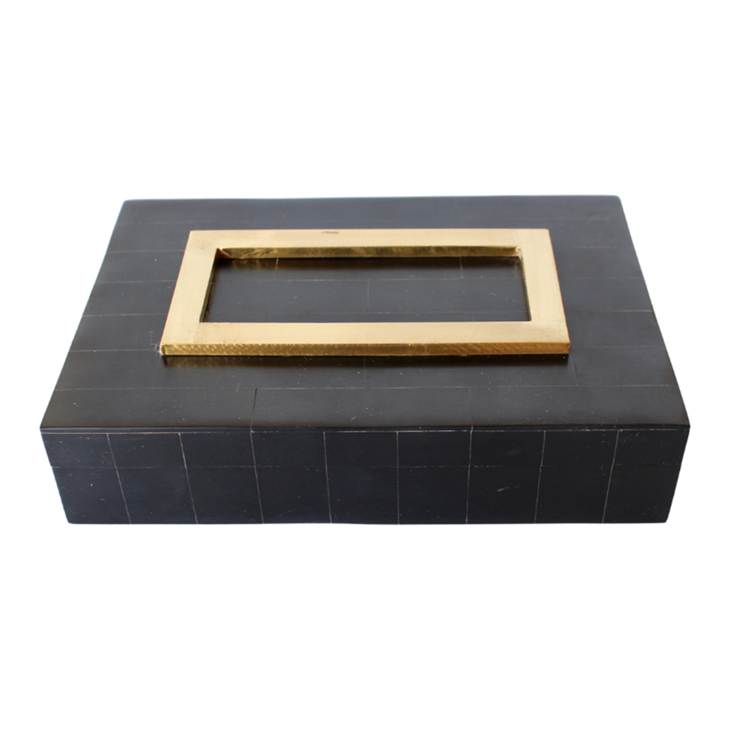 Decorative Box - Black & Gold Oblong Bone with Gold Trim