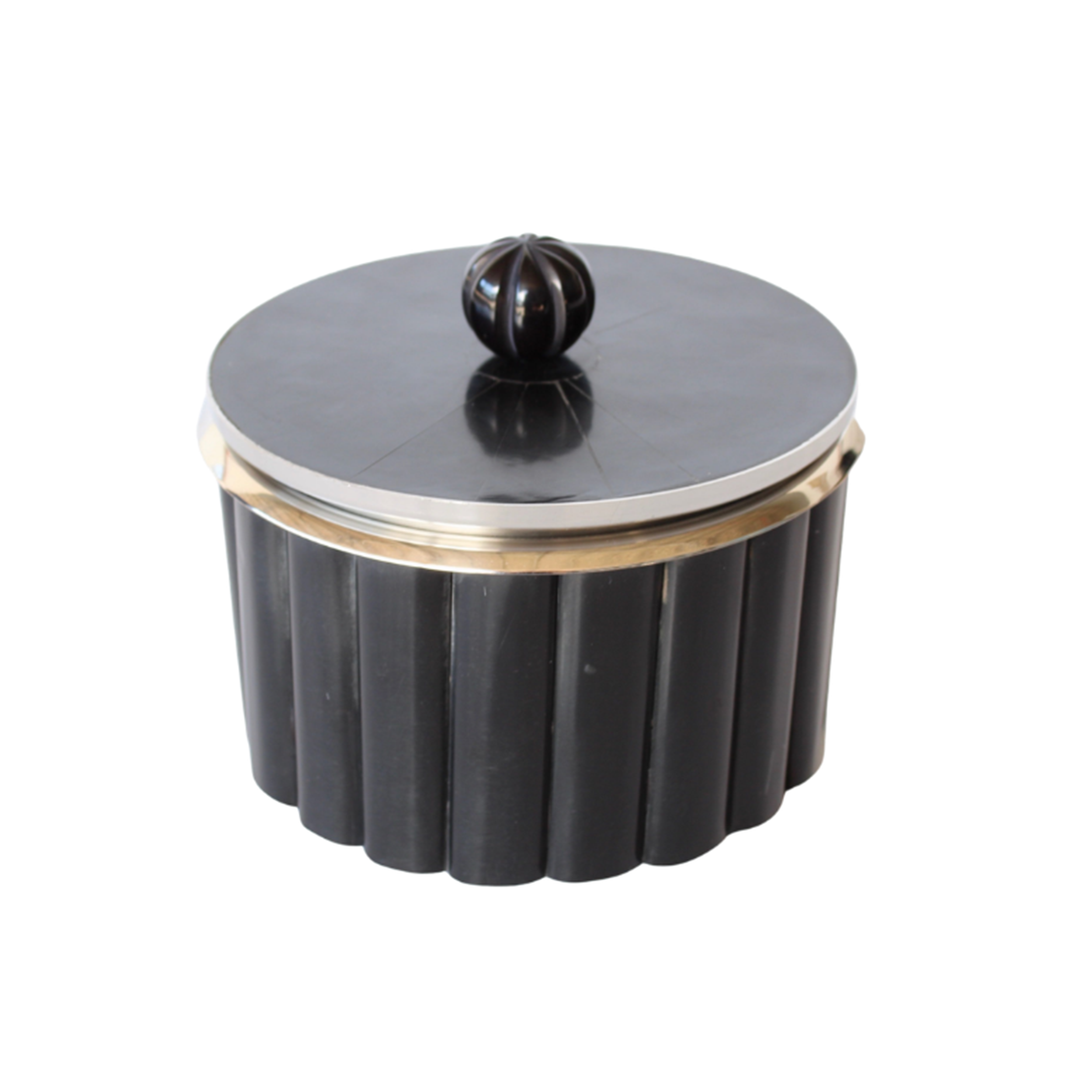 Decorative Box - Black Round Bone box with Silver Lining