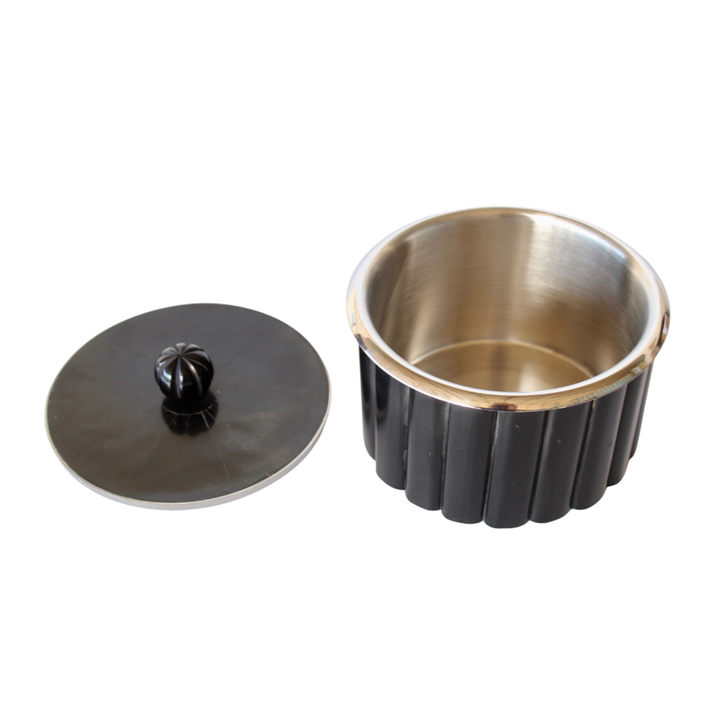 Decorative Box - Black Round Bone box with Silver Lining