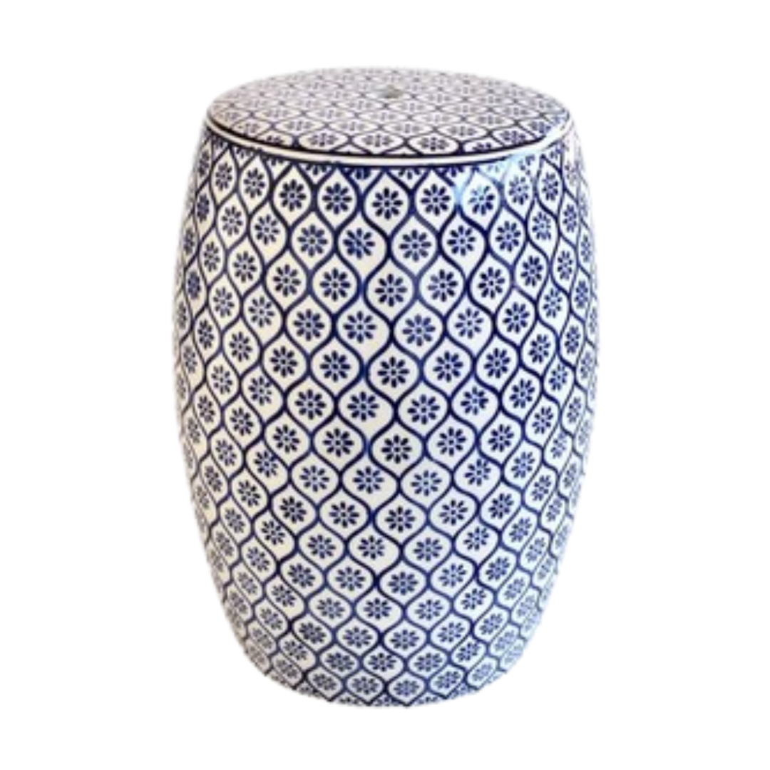 Stool - Blue & White Flower