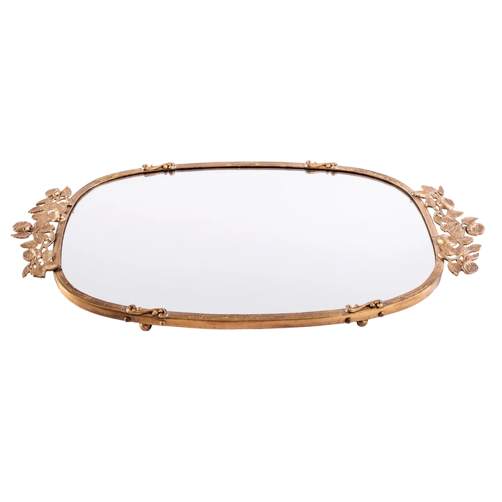 Brass Rose detailed Mirrored Tray