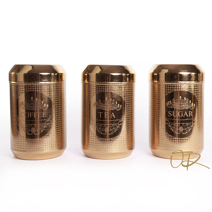 Brass Storage Canister Trio, Tea, Coffee & Sugar