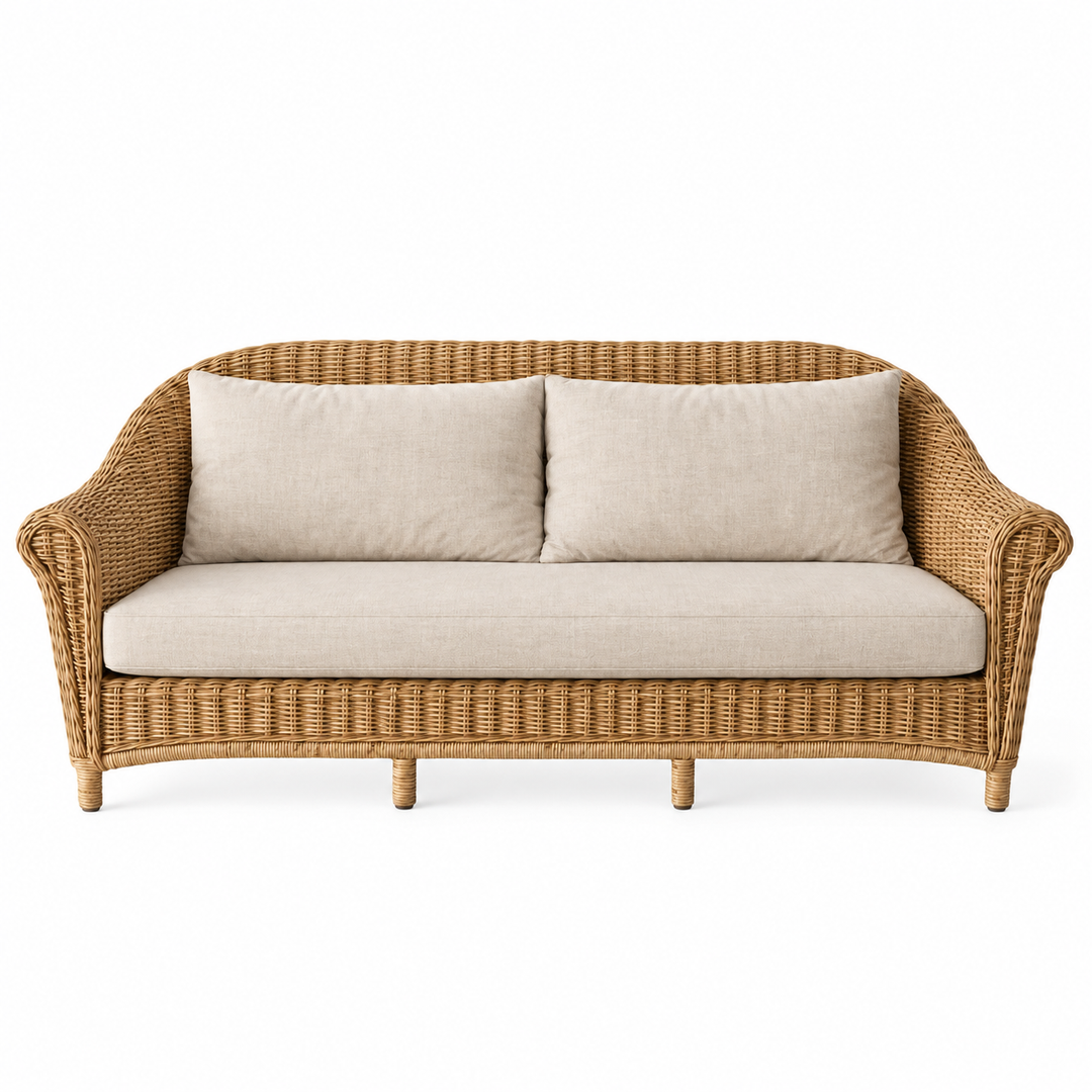 Outdoor Synthetic Rattan Style Couch with Cushions - 2.5 Seater