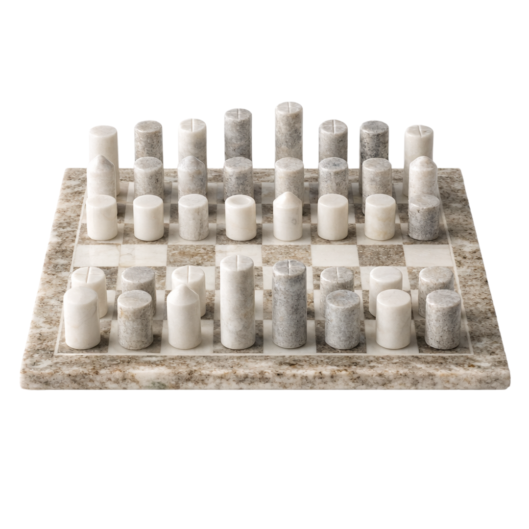 Games - Beige & White Marble Chess Set