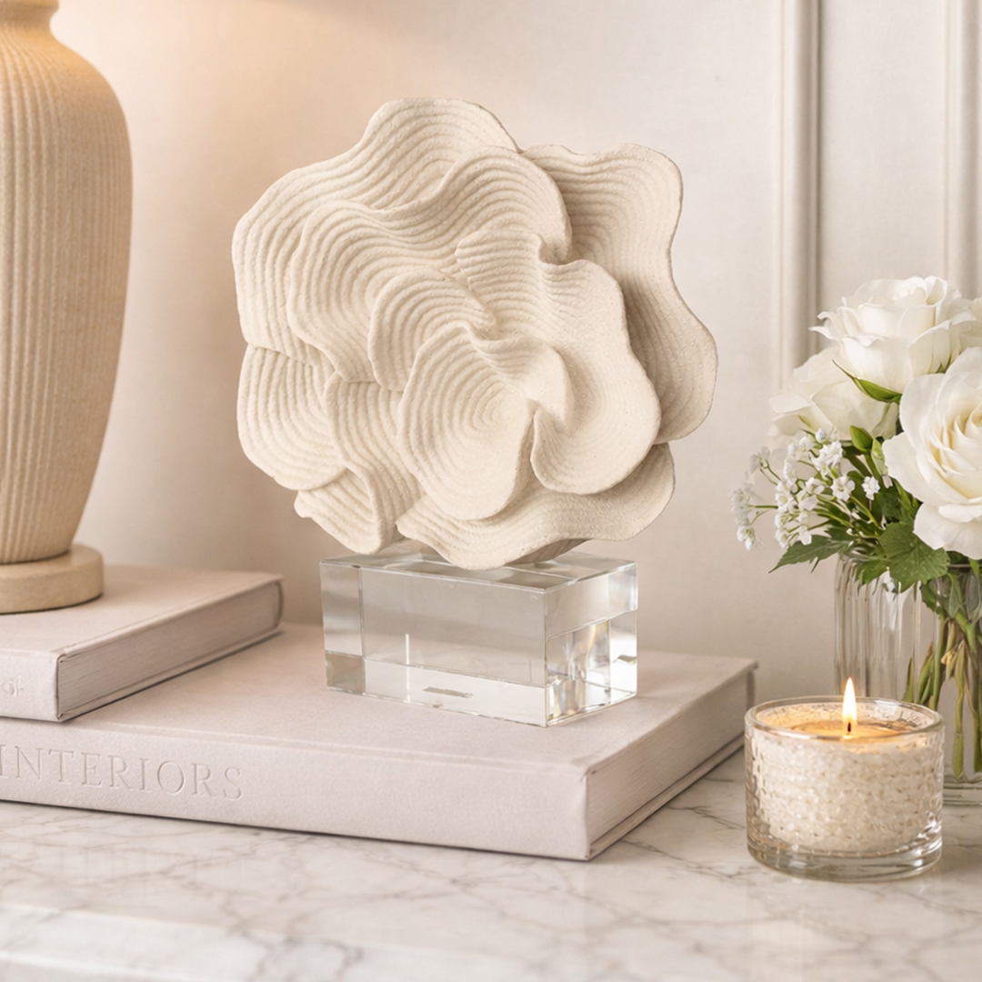 Coral Ornament White on Crystal Base