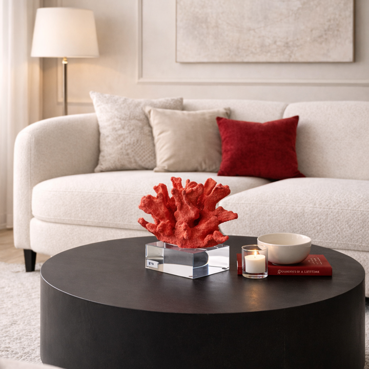 Coral Ornament on Crystal Stand - Deep Pink