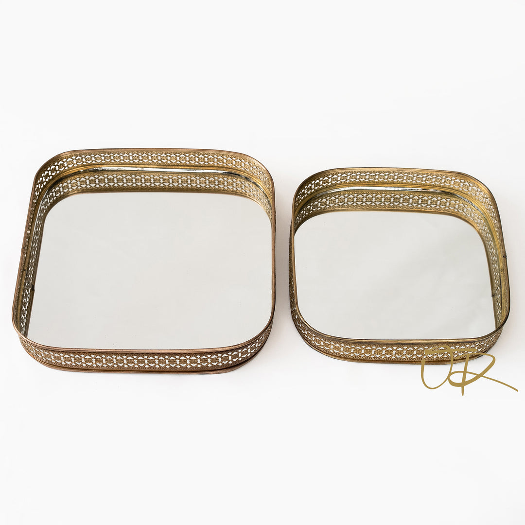 Brass detailed mirror tray