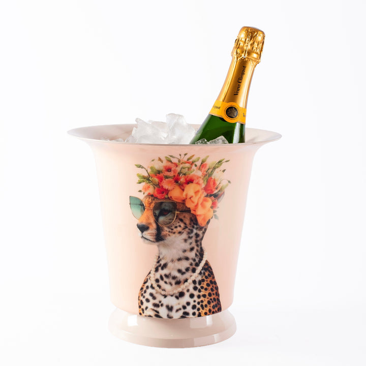 Metal Floral Cheetah Champagne Cooler/Tub