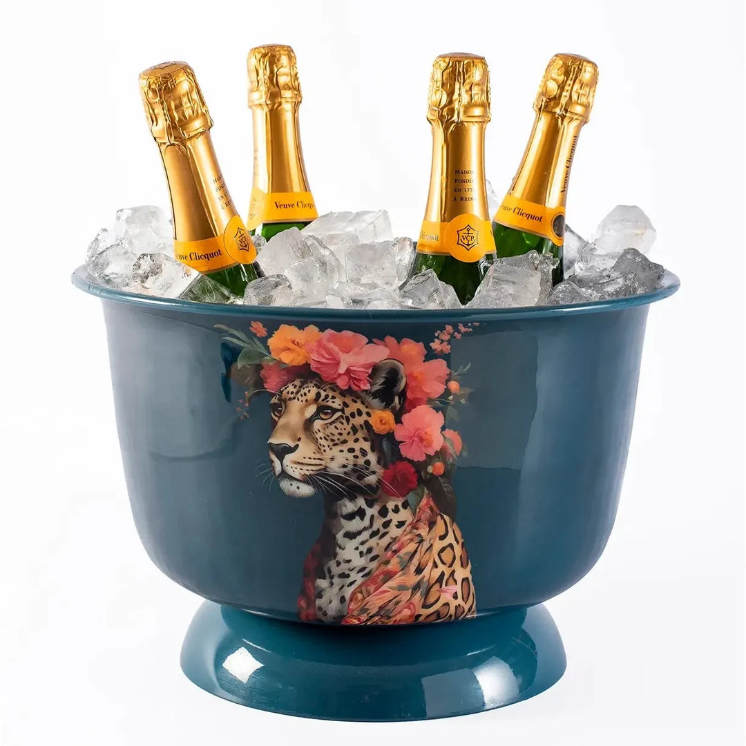 Metal Floral Leopard Champagne Cooler Black