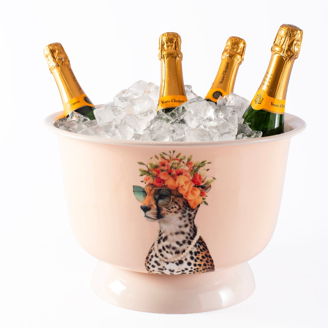 Metal Floral Cheetah Champagne Cooler/Tub