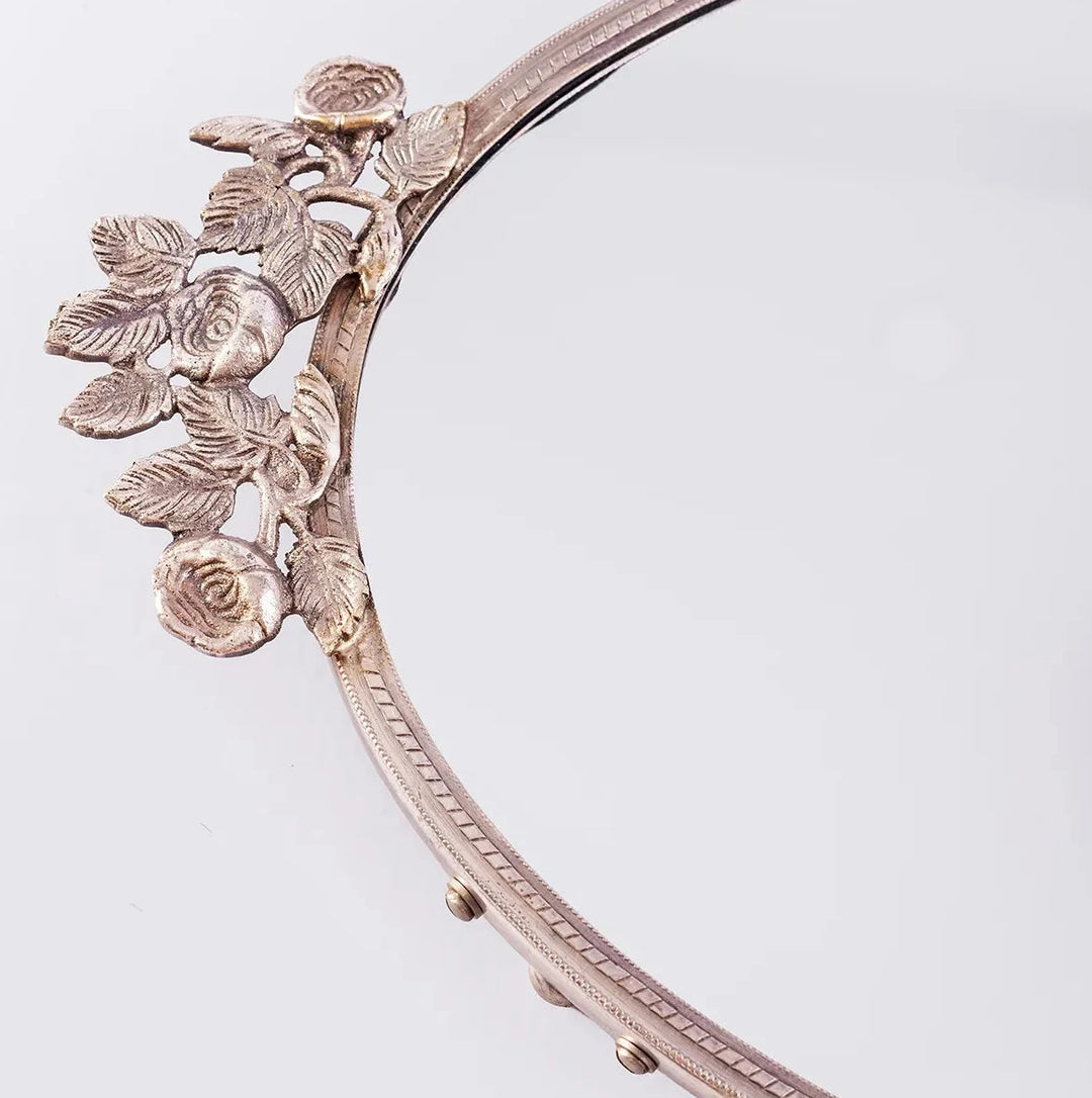 Pewter Rose detailed Mirrored Tray
