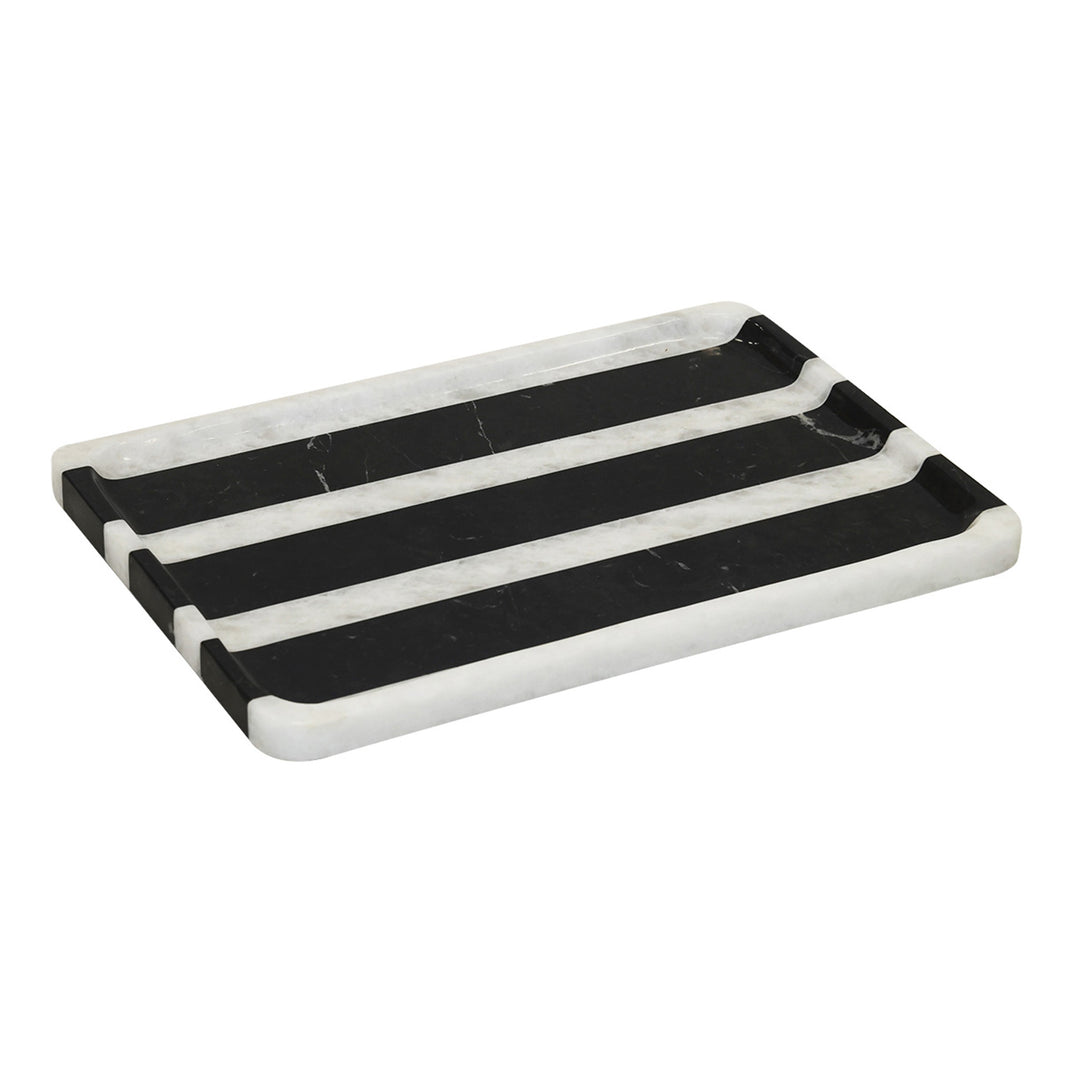 Tray - Black and White Marble stripped rectangle
