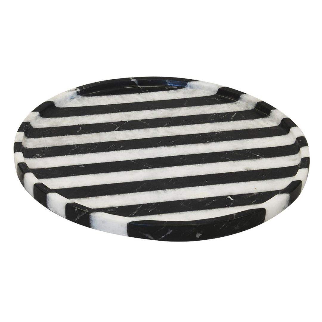 Tray - Black and White Stripped Marble Round