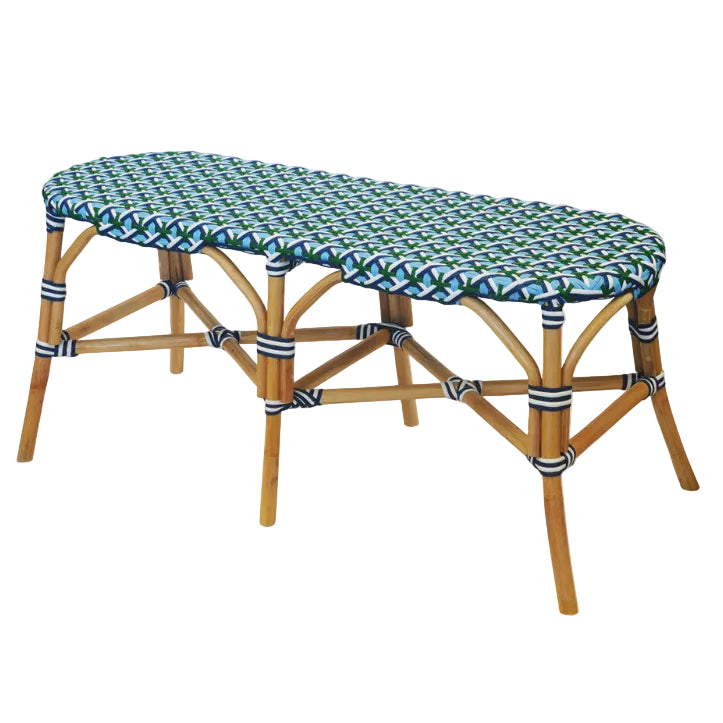 Navy Blue and Green Bistro Bench Synthetic Weave