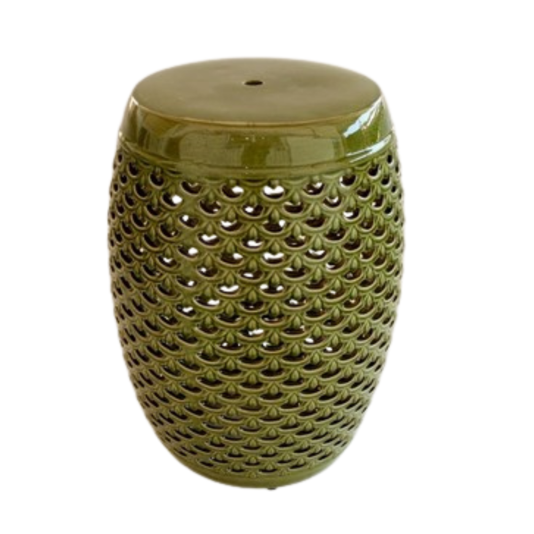 Ceramic Stool Dark Green Scallop Cut out