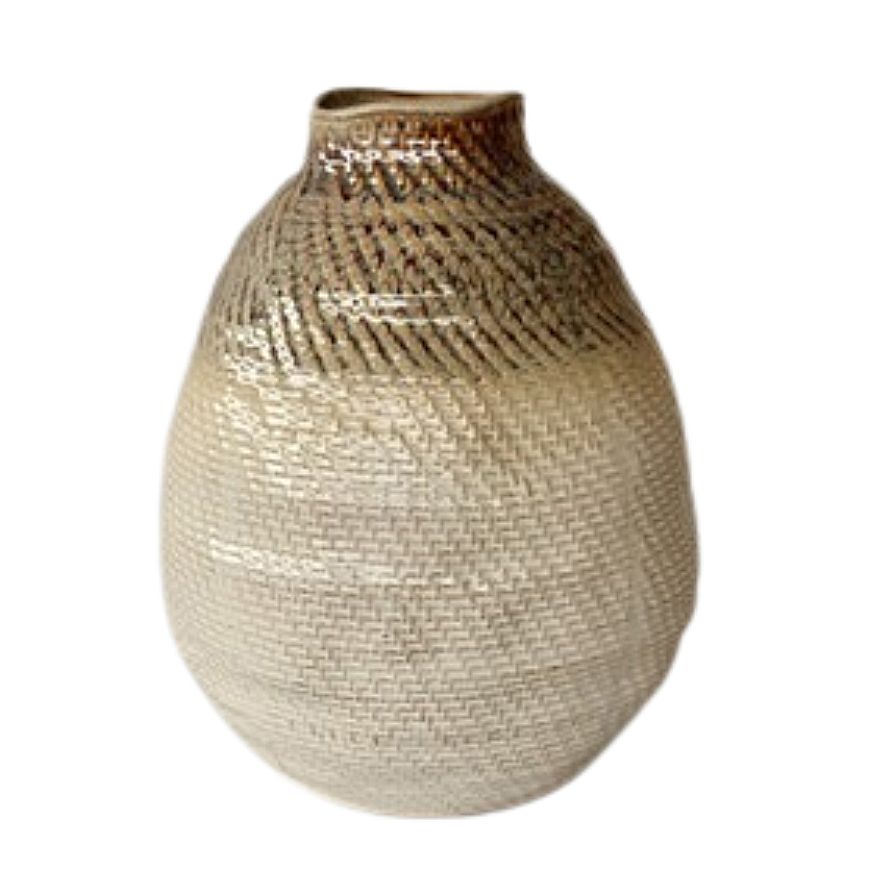 Cream & Brown Textured Basket Ceramic Vase