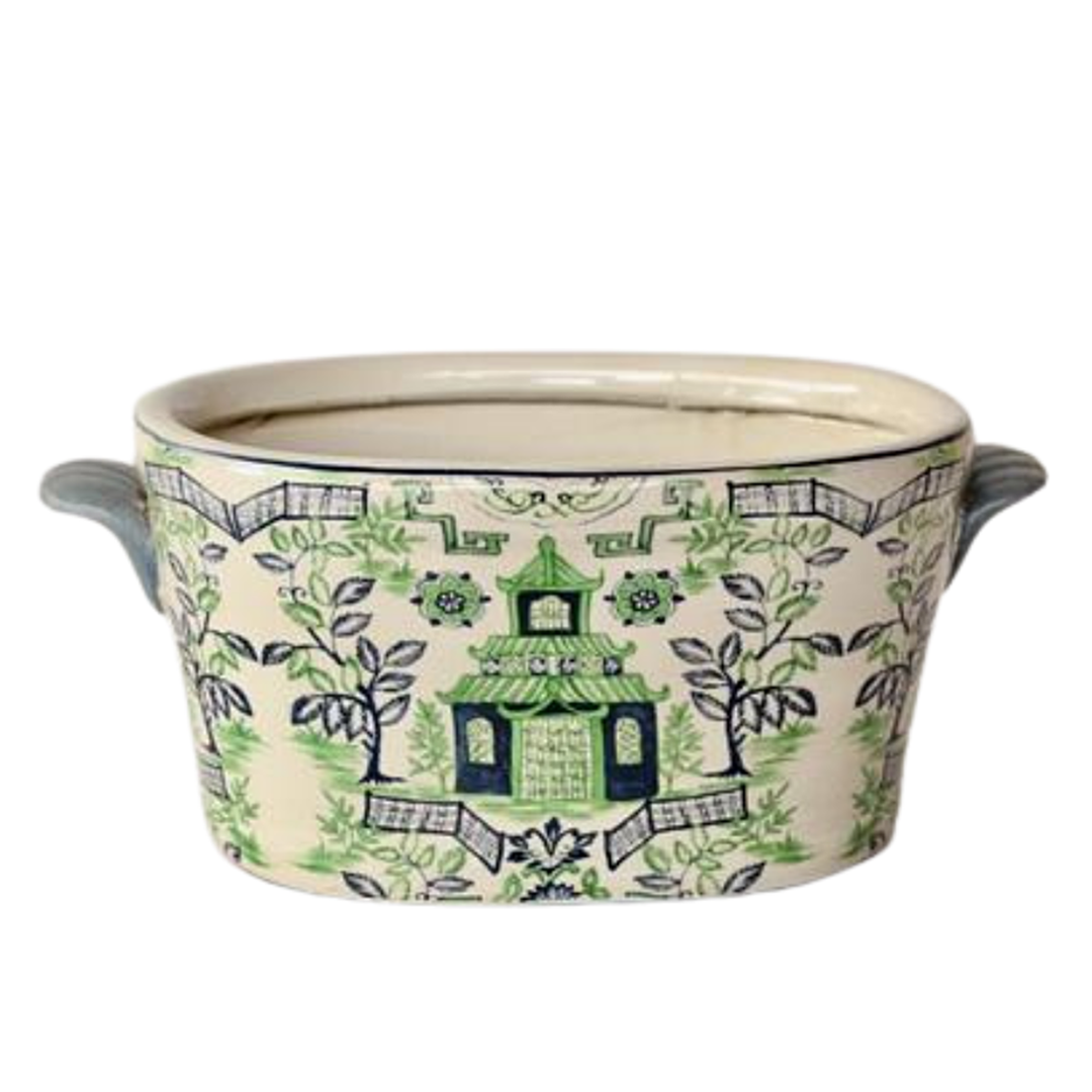 Ceramic Footbath Green & Blue Pagoda (34cmL)