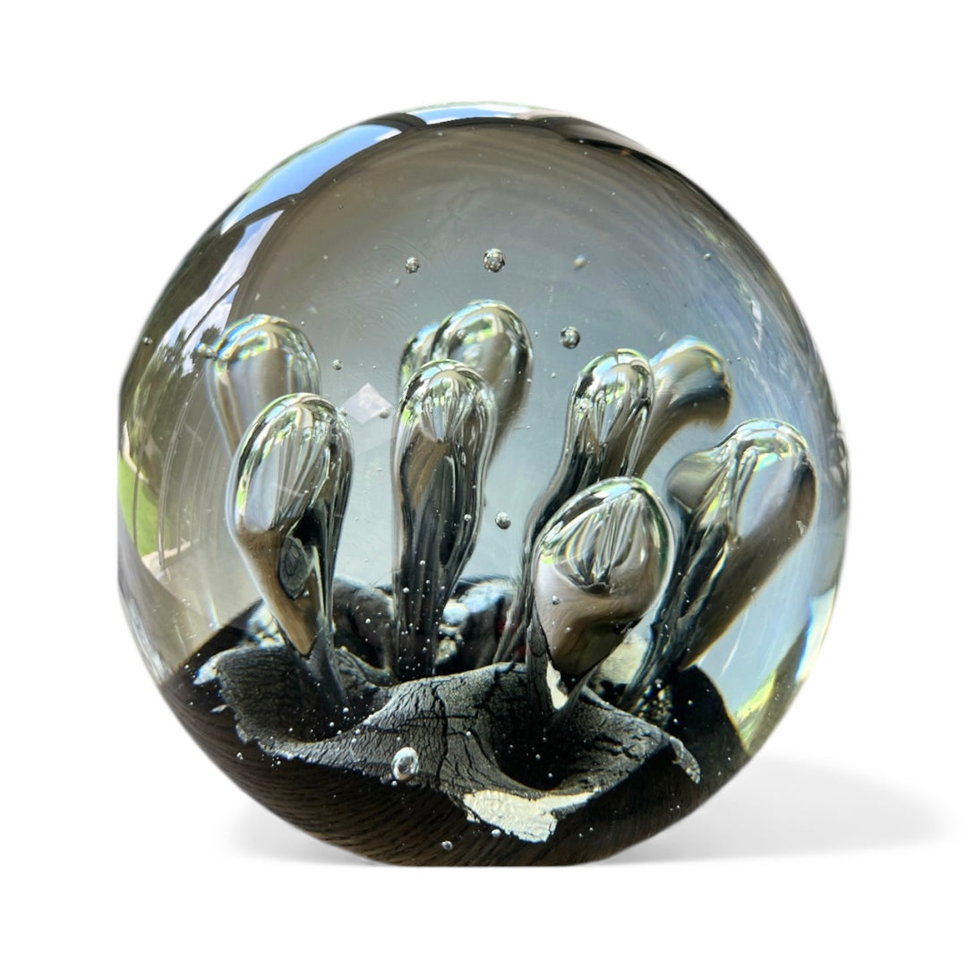 Glass Paperweight with Black Sand Design
