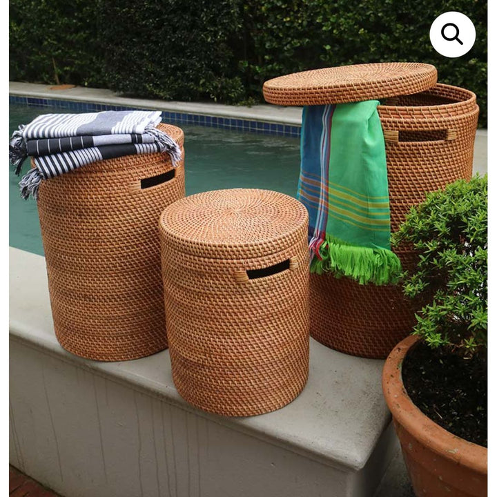 Laundry Basket Rattan Cylinder with Lid
